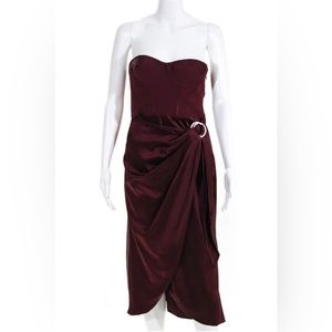 Jonathan Simkhai corset satin burgundy wrap skirt formal dress